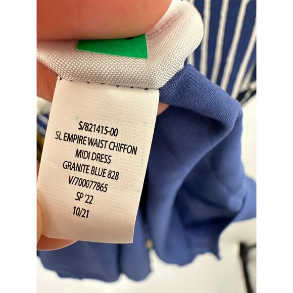 BANANA REPUBLIC NWT Empire Waist Blue Pattern Midi Dress // 6 Petite - Picture 12 of 13